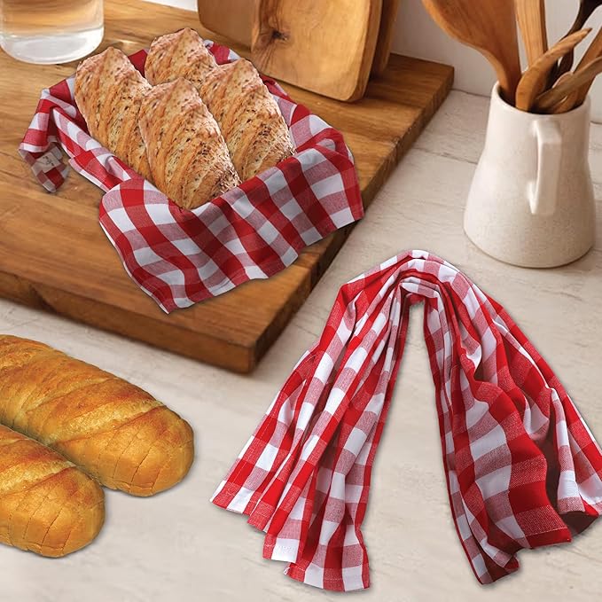 Urban Villa Kitchen Towels 100% Cotton Dish Towels for Kitchen (Set of 6) 20”x30” Dish Cloths Highly Absorbent Kitchen Linen Set with Hanging Loop Perfect for Drying Dishes Cleaning – Red White