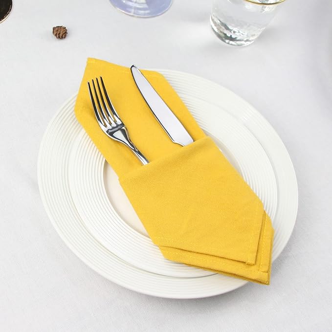 Solid Color Cotton Blended Dinner Cloth Napkins - Set of 12 (17 x 17 inches) - for Events & Home Use (Yellow)