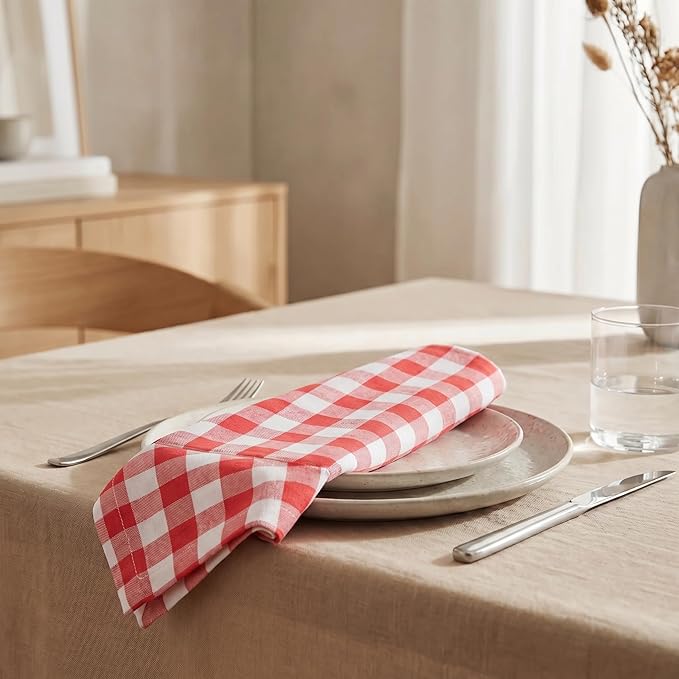Urban Villa Cloth Napkins Set of 12 20x20 Inches 100% Cotton Napkins Cloth Washable Durable Reusable Absorbent Table Dinner Napkins Cloth for Farmhouse Party Hotel Lunch Restaurant Napkins - Red White