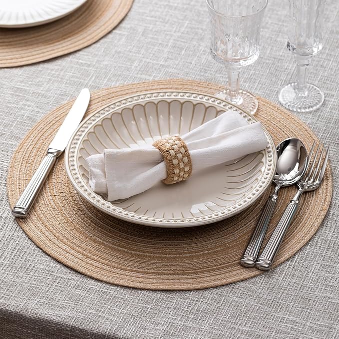Round Placemats Set of 4 Woven Placemats Washable Braided Table Mats for Dining Table Heat Resistant Non-Slip Circle Place Mats(Beige)