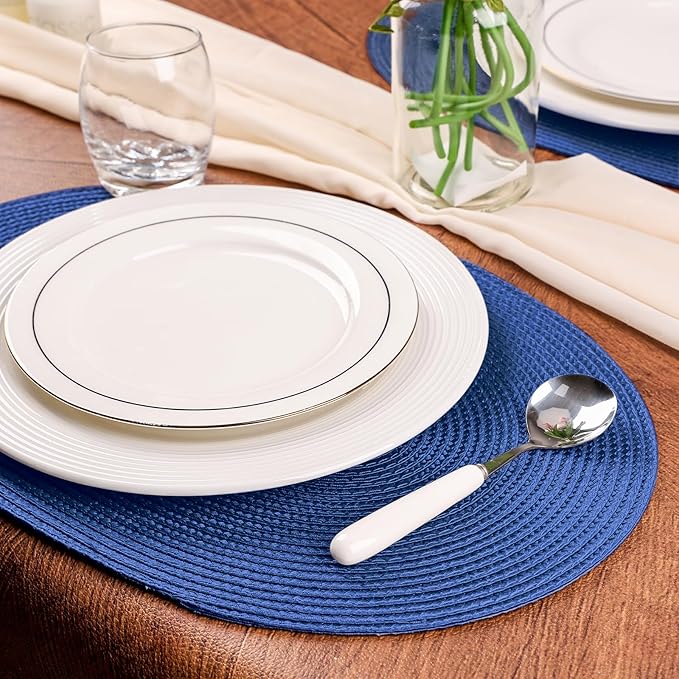 AHHFSMEI Placemats Set of 4 for Dining Table Washable Woven Non-Slip 18x12 inches Placemat Heat-Resistant Durable Table Mats for Dining Table Easy to Clean(Navy Blue 4)