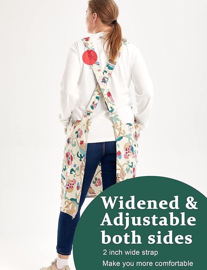 Big Plus Size Aprons for Women with Pockets Cotton Linen Baking Kitchen Cooking