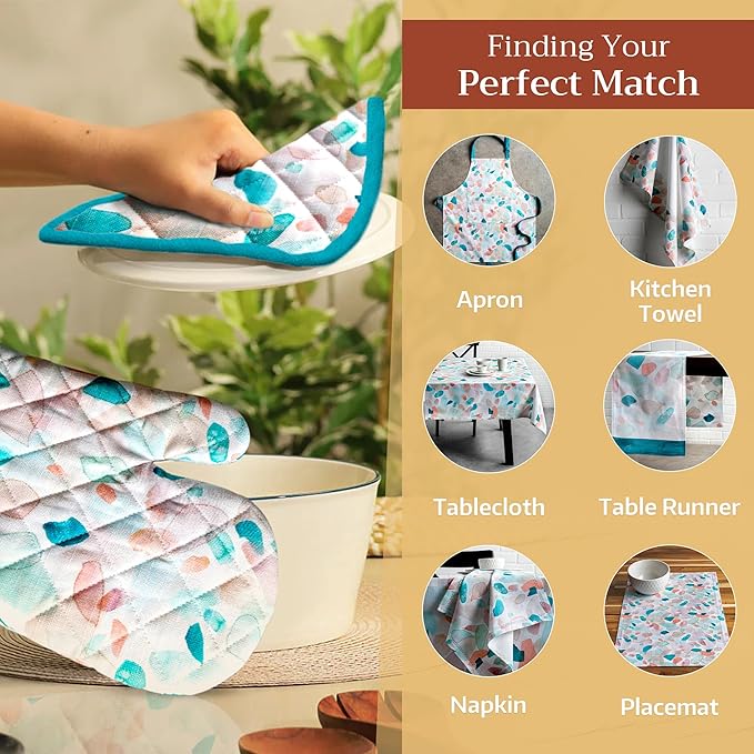 Maison d' Hermine Pot Holders 100% Cotton Heat Resistant Potholders 8" x 8" Hot Pads with Loop BBQ Cooking Baking Gifts for Mothers Day Handling Hot Pans Spring/Summer (Pack of 2, Summer Picnic)