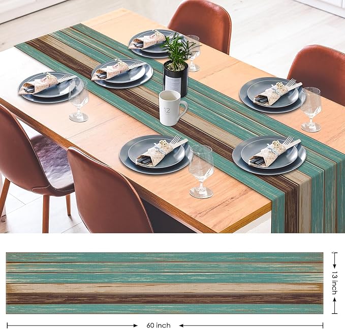 Emvency Farmhouse Table Runner, Vintage Green and Brown Art Painting for Kitchen Coffee Table Family Dinners Holiday Parties Wedding Events Decor(13x60 inch)