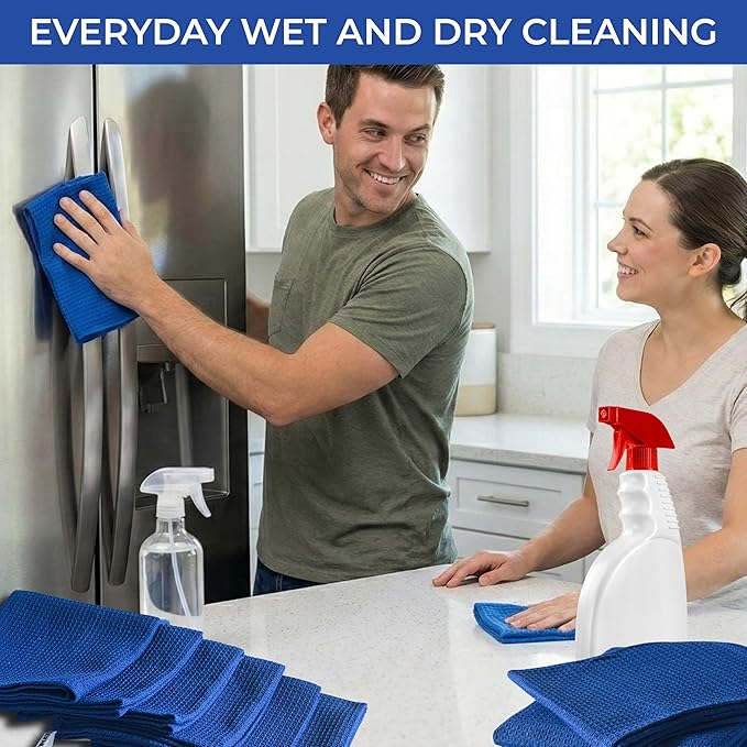 Royal Blue Cotton Cleaning Rags For Housekeeping - Trapos Paños De Limpieza Reutilizables - Kitchen Bar Shop Towel Dish Mop Wash Cloth For House - Reusable Washable Absorbent - 13"x13" 12 Pack