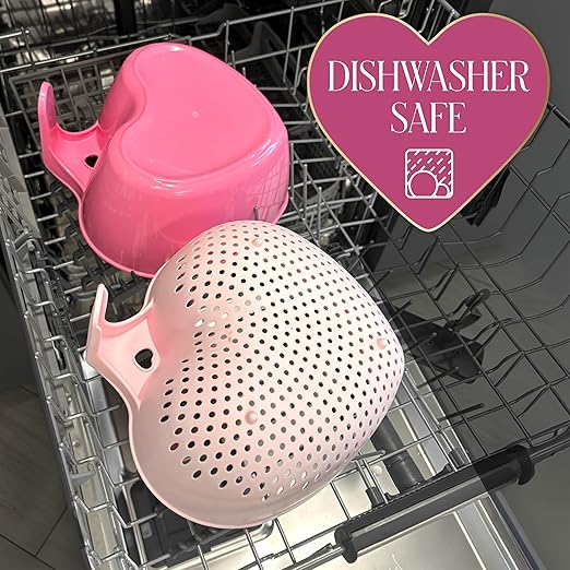 Paris Hilton Heart Bowl & Colander Set, Nesting 2-Piece Design with 3-Quart Capacity, Dishwasher Safe, Made without BPA, Pink