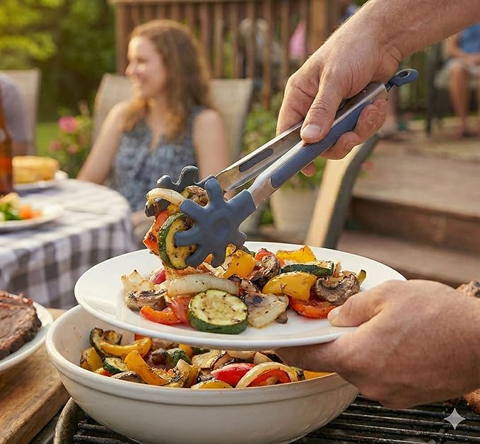 Farberware Mini Kitchen Tongs, Silicone Tips, Flexible Grip Handles, Locking Mechanism for Easy Storage, Blue and Gray, Dishwasher Safe for Cooking and Serving, 7 Inch, Set of 2