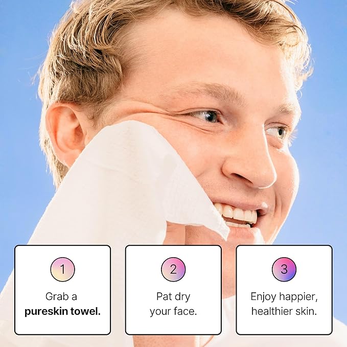 pureskin Daily Clean Facial Towels, 100% Biodegradable Pure Cotton, Premium Disposable Face Towels, Clinician Recommended, Ultra Soft, Suitable for All Skin Types, 50 count