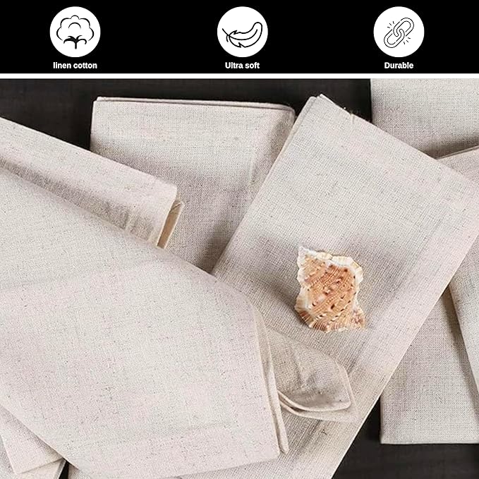 Linen Flax Cotton Cloth Dinner Napkins Set of 12 – 18x18 Natural Hemstitched Reusable Fabric Napkins for Weddings, Parties, Dinners & Table Décor – Elegant & Durable HOMIDATE