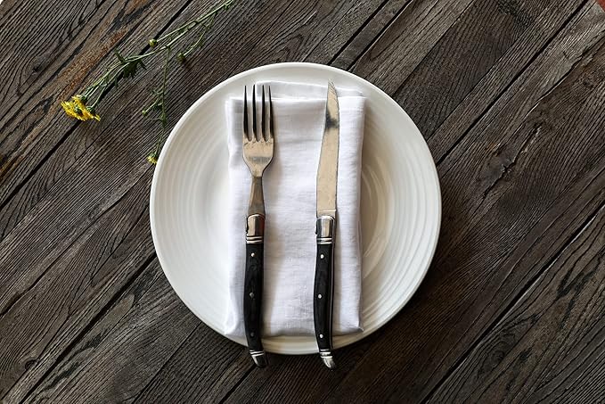 100% Pure Linen Dinner Cloth Napkins 15 x 15 Inch White - Set of 6 Pack European Flax Natural Fabric Washable for Home and Kitchen