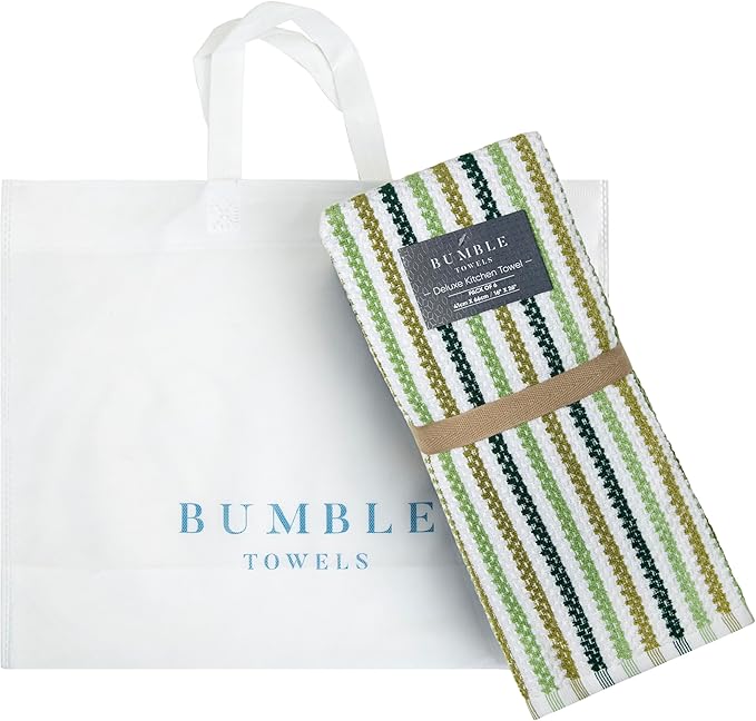 Premium Kitchen Towels (16”x 26”, 6 Pack) | Large Cotton Kitchen Hand Towels | Popcorn Striped Design | Dish Towels | 430 GSM Highly Absorbent Tea Towels Set with Hanging Loop | Sage