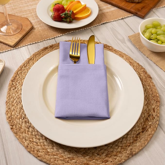 Blue Needles Solid Cloth Napkins Set of 6 Lavender 100% Cotton Dinner Napkins 18x18 inches - Spring Summer Easter - Soft, Reusable, Absorbent & Washable Linen, Ideal for Events Parties & Everyday Use