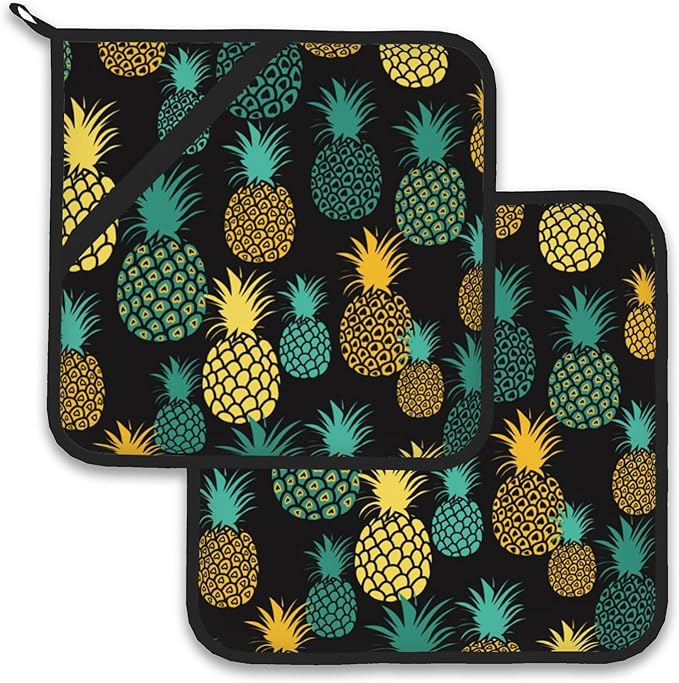 Tropical Pineapples Pot Holder Set of 2,Heat Resistant Potholders Oven Hot Pads for Kitchen Cooking Baking BBQ