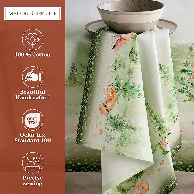 Maison d' Hermine Cloth Napkins Set of 4 100% Cotton for Thanksgiving Christmas Decorations Everyday Reusable Square Fall Napkins Cloth Washable Dinner Party (Winter Mornings, 20"x20")
