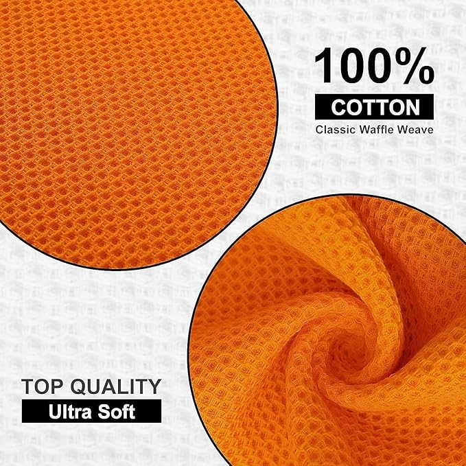 Kitinjoy 100% Cotton Kitchen Dish Cloths (12 X 12 Inches, Orange), 12 Pack Waffle Weave Ultra Soft Absorbent Dish Towels for Drying Dishes Quick Drying Kitchen Towels Dish Rags
