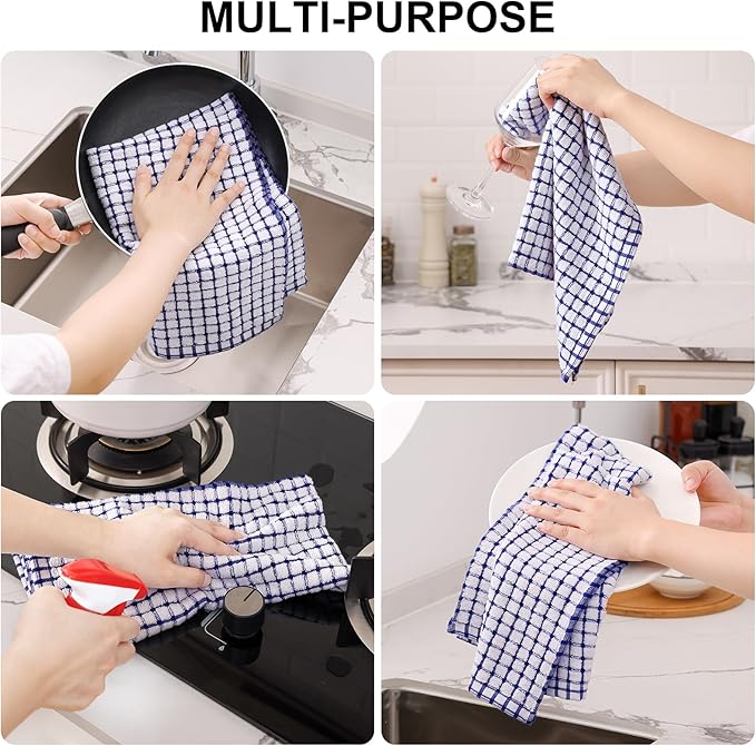 Kitinjoy Cotton 8 Pack Terry Kitchen Towels, 16 x 25 Inches Super Soft and Absorbent Dish Towels, Quick Drying Hand Towels for Kitchen Drying, Blue