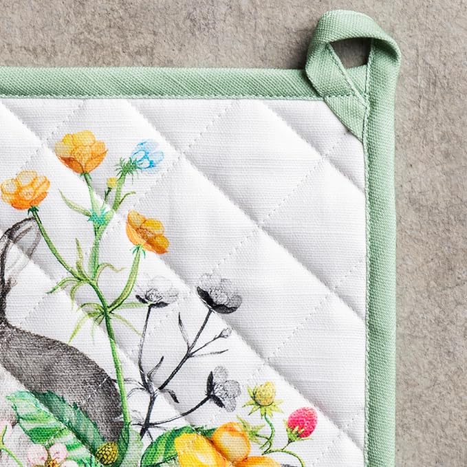 Maison d' Hermine Pot Holders 100% Cotton Heat Resistant Potholders 8" x 8" Hot Pads with Loop BBQ Cooking Baking Gifts for Mothers Day Handling Hot Pans Spring/Summer (Pack of 2, Printemps)