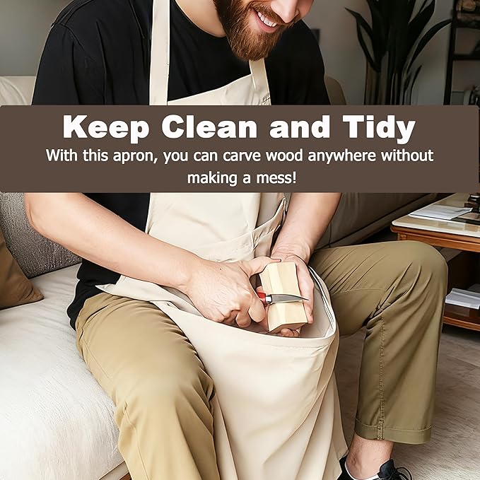 Wood Carving Apron with Chip Catcher, Canvas Woodworking Carving Apron with Large Pouch for Catching Wood Chips, Adjustable Straps, for Woodworkers, Gift for Men