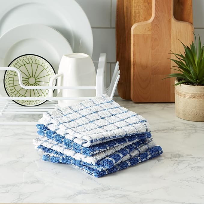 DII Basic Terry Collection Windowpane Dishcloth Set, 12x12, Blueberry, 6 Piece
