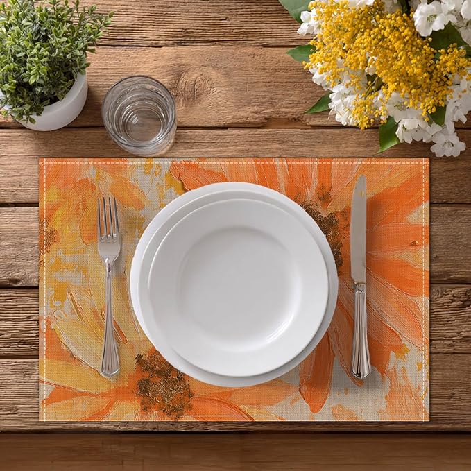 HOMETITUTE Linen Placemats Set of 4 12x18 inch Spring Table Mats for Dining Table Sunflower Farmhouse Decorations Kitchen Decor Desk Mat for Outdoor Home Party Kitchen Seasonal Dining Decor