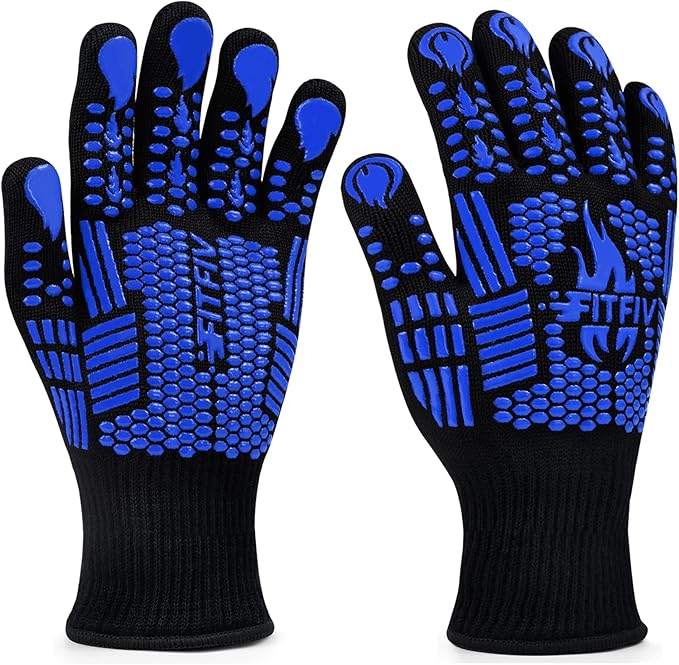 BBQ Gloves, Oven Gloves, 1472°F Extreme Heat Resistant Barbecue Gloves, Silicone Non-Slip Oven Mitts, Kitchen for Cooking, Grilling, and Baking (Blue)