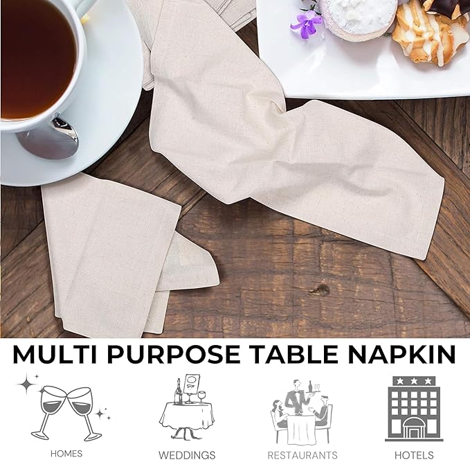 Linen Flax Cotton Cloth Dinner Napkins Set of 12 – 18x18 Natural Hemstitched Reusable Fabric Napkins for Weddings, Parties, Dinners & Table Décor – Elegant & Durable HOMIDATE