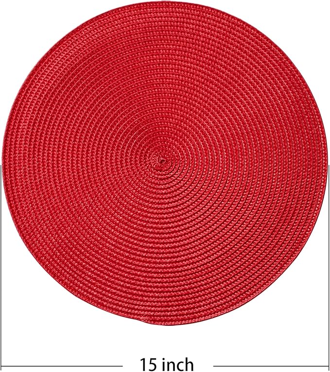 AHHFSMEI Round Placemats Set of 6 Heat Resistant Washable Non-Slip Woven Braided Table Mats for Dining Table Kitchen & Home Decor (red)