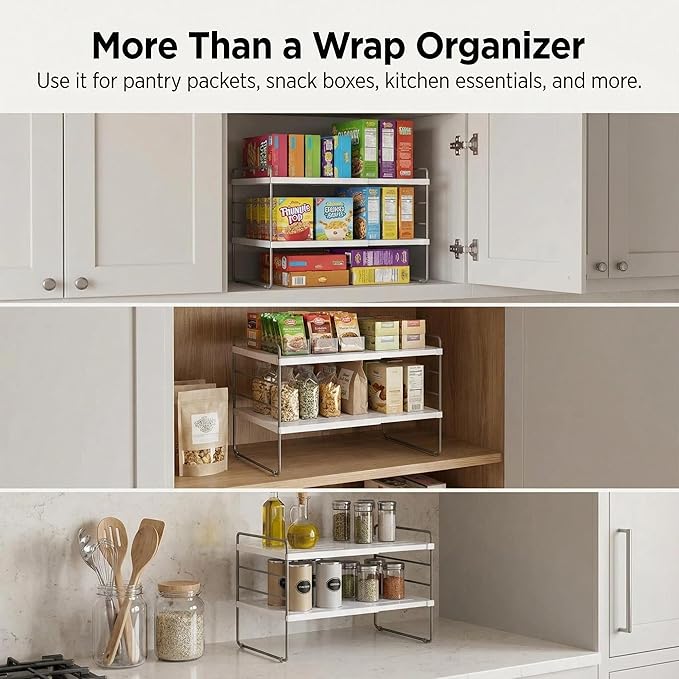 YAN & HIN 2 Pack Expandable Cabinet Organizer Shelf, 3-Tier Kitchen Cabinet Organizer for Tupperware & Food Container Storage, Adjustable Pantry Shelf Organizer for Bottles, Lids & Countertop