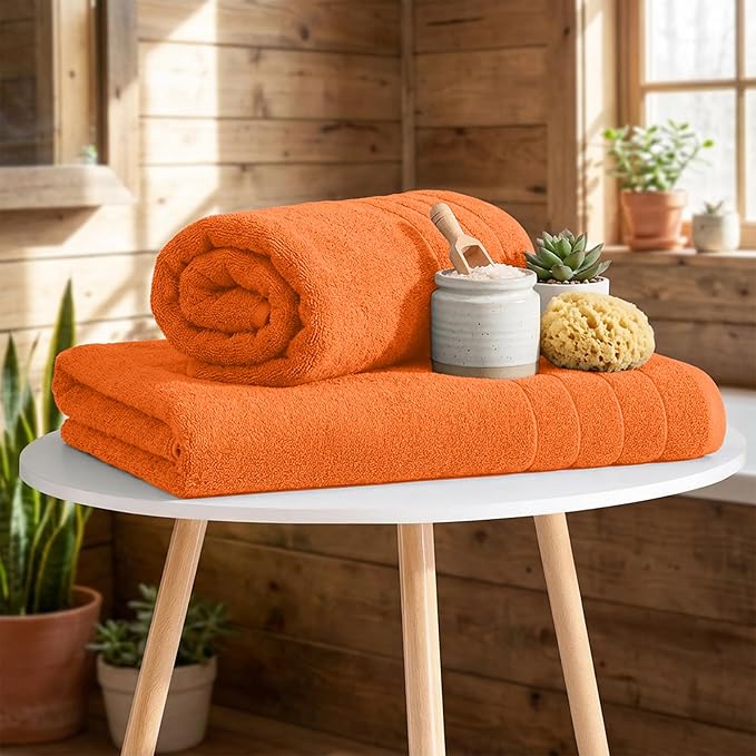 RIVERSIDE Pack of 4 Premium Extra Large Bath Towels 30 x 60 Inches, 100% Cotton, Super Soft & Highly Absorbent, Larger & Lighter Weight, Quicker to Dry, Perfect for Bathroom, Orange
