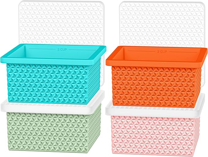 Silicone Freezer Molds for Soup Cube - 2-Cup Freezer Storage Container Tray with Lid,4 Pack Stackable Ice Cube Trays for Portion Control,Food Storage Meal Prep,Oven & Dishwasher Safe
