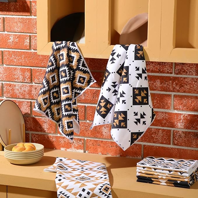 Breling Set of 6 Western Aztec Kitchen Towels Vintage Themed Dish Towel Bathroom Decorative Rustic Cloths for Kitchen Bathroom Home Cooking Housewarming, 14 x 21 Inch