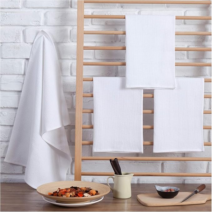 PY HOME & SPORTS Dish Towel Set, 100% Cotton Waffle Weave Kitchen Towels 4 Pieces, Super Absorbent (17 x 25 Inches, Set of 4)