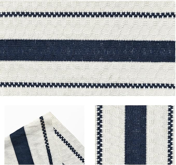 Artoid Mode Dark Blue Farmhouse Woven Rustic Table Runner, Seasonal Holiday Hollow Kitchen Dining Table Decoration for Home Party Decor 12x60 Inch