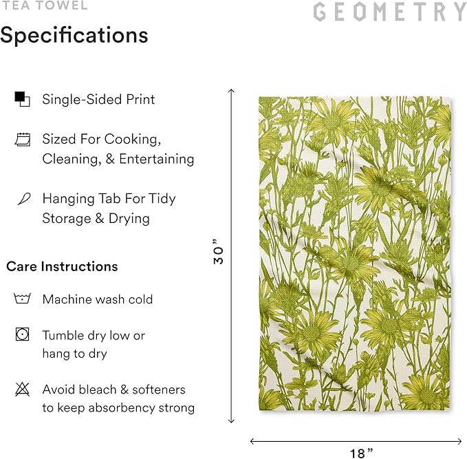 GEOMETRY Tea Towels – Spring & Summer Collection – Quick-Dry, Ultra-Absorbent, Reusable Microfiber Kitchen Towels for Drying & Cleaning - Golden Botanica - 1 Pack