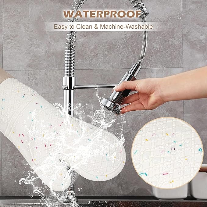 Extra Long Oven Mitts and Potholders 6Pcs Set, 500°F Heat Resistant Kitchen Oven Gloves 15'' Oven Mitts with Non-Slip Silicone Surface Soft Cotton Lining for Cooking, Baking and Grilling - Milky White