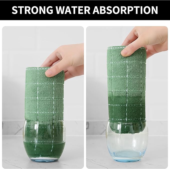 Homaxy 100% Cotton Terry Kitchen Towels(Grass Green, 20 x 28 inches), Checkered Designed, Soft and Super Absorbent Dish Towels, Large 8 Pack