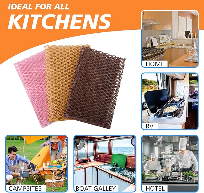 SUNLAND Netted Dish Cloths for Washing Dishes No Odor Dishes Scrubber for Kitchen-Fast Drying and Easy to Clean Mesh Dish Cloth 6 Pack 12Inch x12Inch (Rose Pink+Yellow+Brown)