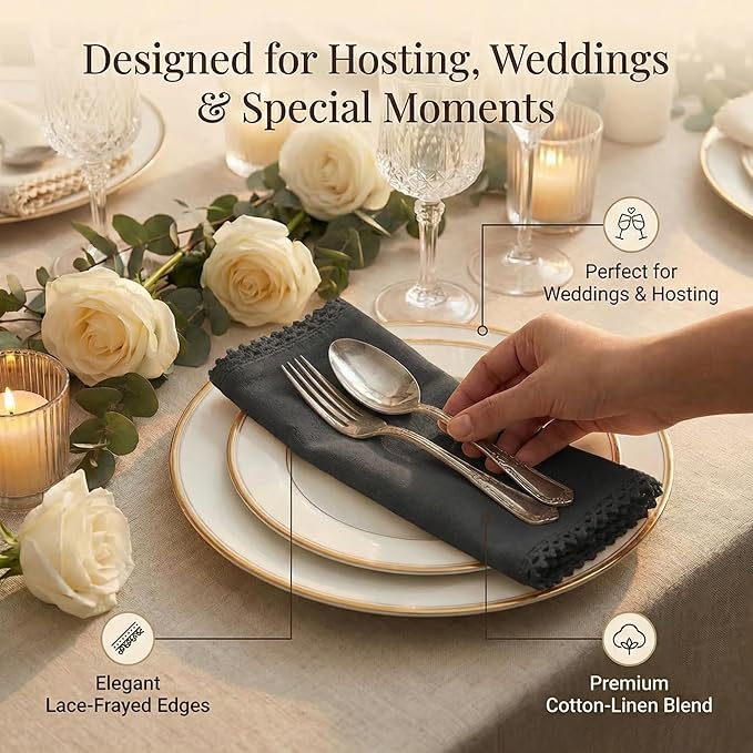 ACCENTHOME Black Cloth Napkins Set of 12 18x18 inch Cotton Dinner Napkins - Washable Soft Premium Hotel Quality Reusable Napkins Perfect Table Napkins for Family Dinners, Weddings & Everyday Use