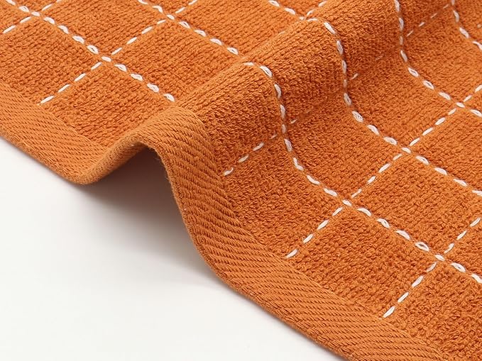 Cotton Terry Dish Cloths, Absorbent Dish Towels for Kitchen Drying, Soft Wash Cloths Multipurpose Dish Rags for Washing Dishes, 12 x 12 Inches, Set of 6 (Dark Orange)