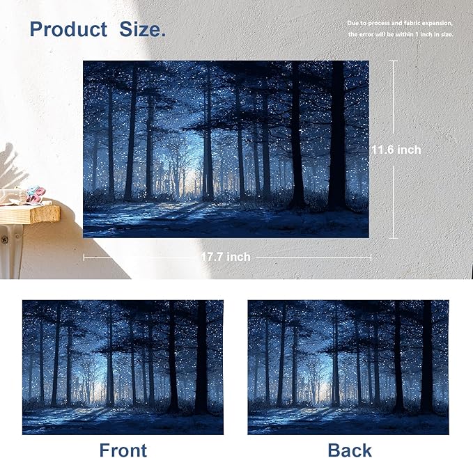 Batmerry Snowy Forest Placemats, Starry Night Forest Scene Washable Linen Table Mats for Kitchen Table Double Insulation Decor Dining Set Indoor Outdoor 12X18 in Set of 4