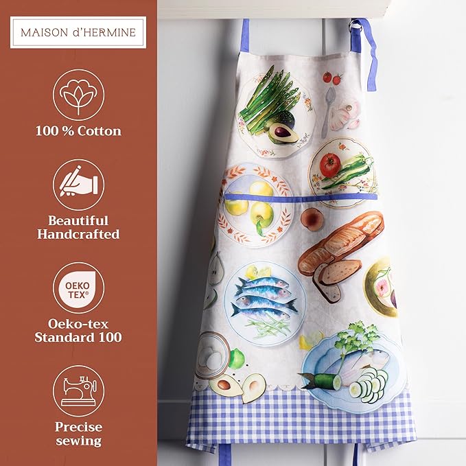Maison d' Hermine 100% Cotton Apron for women with Pocket Kitchen Chef Apron for Men Cooking Mothers Day Gifts