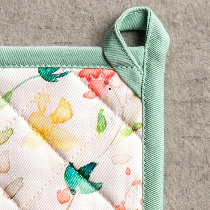 Maison d'Hermine Pot Holders 100% Cotton Heat Resistant Potholders 8" x 8" Hot Pads with Loop BBQ, Cooking, Baking, Grilling, Kitchen, Handling Hot Pans Spring/Summer (Pack of 1, Colmar)