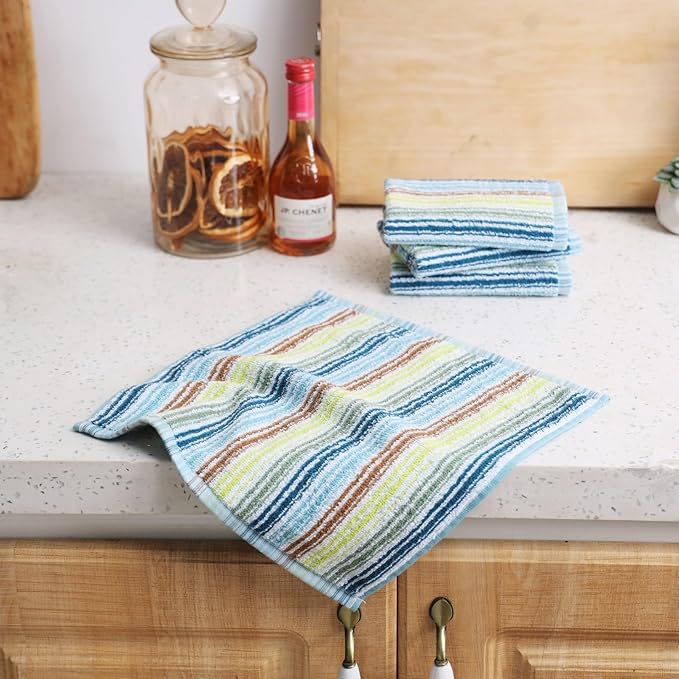 Oeleky Kitchen Dishcloths for Washing Dishes, Ultra Absorbent Dish Rags, Cotton Cleaning Cloths Pack of 16, 12x12 Inches (Mix-1, 12x12 inch)