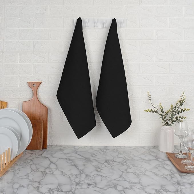 Blue Needles Waffle Weave Kitchen Towels, 15x25 Inches 100% Cotton Set of 6 Dish Towels for Kitchen, Ultra Soft & Absorbent with Hanging Loop, Spring Summer Dish Rags for Quick Drying - Black