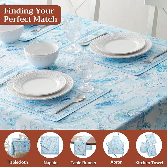 Maison d' Hermine Placemat 100% Combed Cotton Premium Set of 4 Decorative Washable Place Mats Table Cloth Placemat, Dining, Kitchen, Parties & Camping - Paisley Blues (13"x19")
