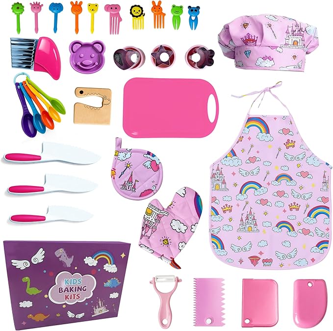 Kids Cooking and Baking Chef Set, Apron Chef Hat Accessories Complete Cooking Set, Dress Up Pretend Play Career Role Play Costume Toys Thanksgiving for Boys Girls