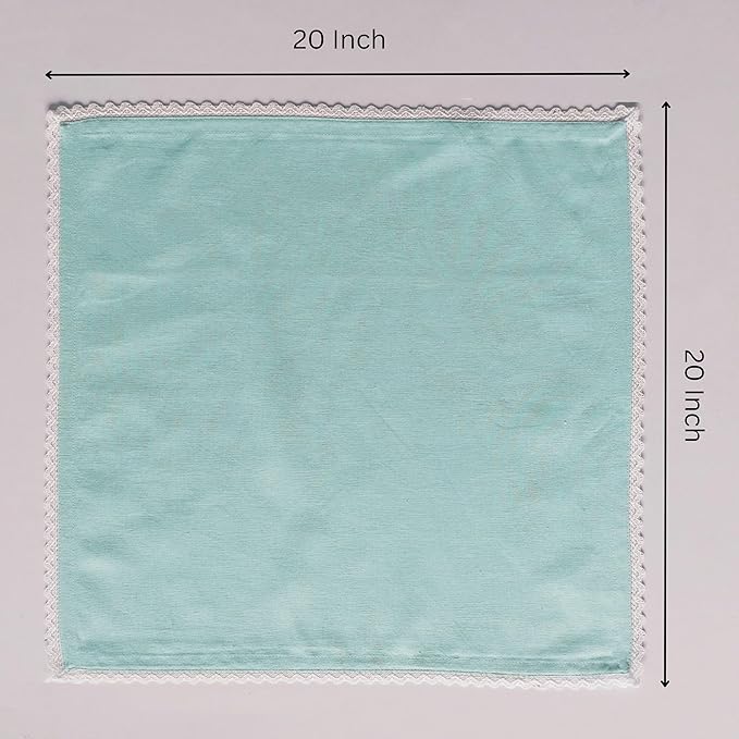 Fingercraft Dinner Cloth Napkin Cotton Linen Set of 12 Mitered Corners with Natural Elegant Lace for Everyday Use Napkins are Pre Shrunk and Good Absorbency with Lace 20x20 in Aqua Easter Color