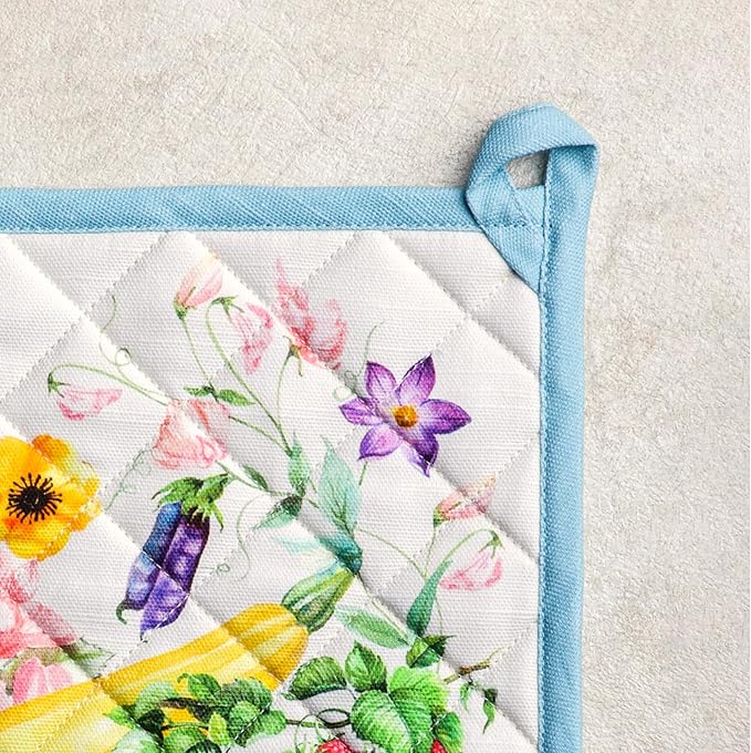 Maison d' Hermine Pot Holders 100% Cotton Heat Resistant Potholders 8" x 8" Hot Pads with Loop BBQ Cooking Baking Gifts for Mothers Day Handling Hot Pans Spring/Summer (Pack of 1, Giverny)