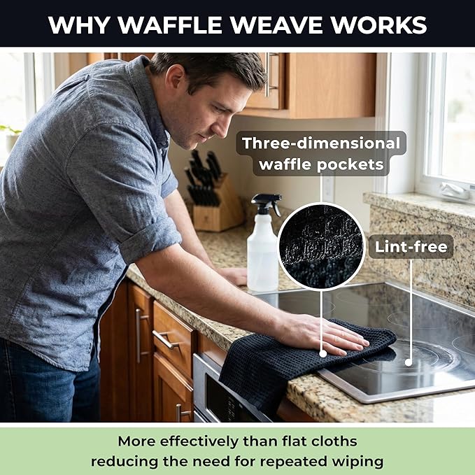 Black Cotton Cleaning Rags For Housekeeping - Trapos Paños De Limpieza Reutilizables - Kitchen Bar Shop Towel Dish Mop Wash Cloth For House Dust - Reusable Washable Absorbent - 13"x13" 12 Pack