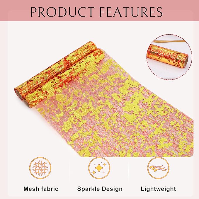 Snowkingdom 2Pcs Gold Table Runner, 11×108 Inch Red and Gold Sequin Glitter Foil Metallic Thin Mesh Table Runner, Sparkle Centerpiece for Wedding Party Birthday Holiday Kitchen Dinner Decoration